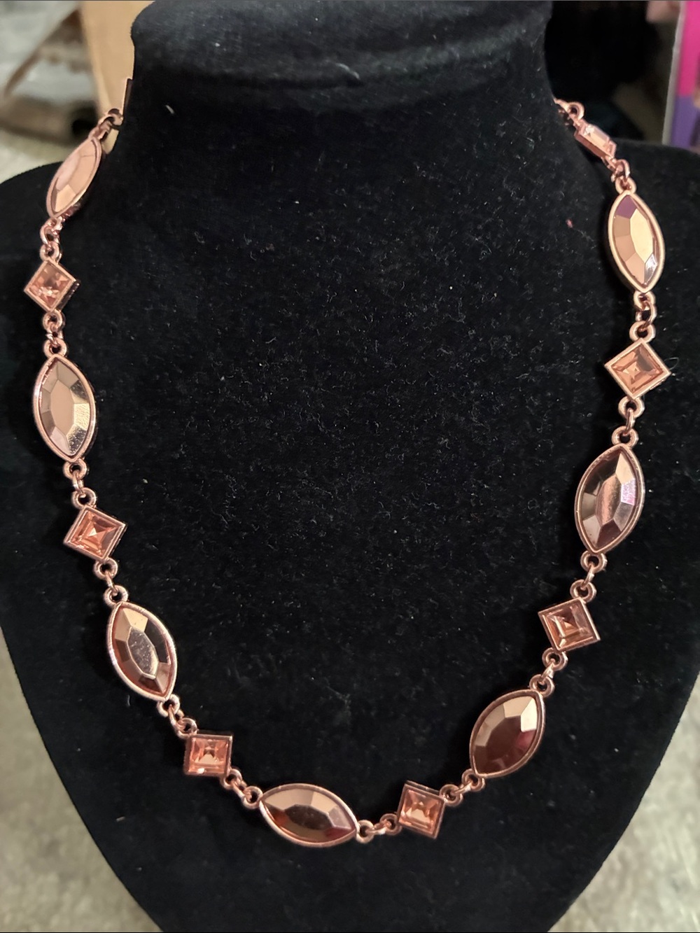 Fashion Jewelry Rose Gold Faceted Link Necklace